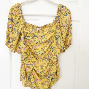 NWOT Rose + Olive Large Yellow Floral ruched top